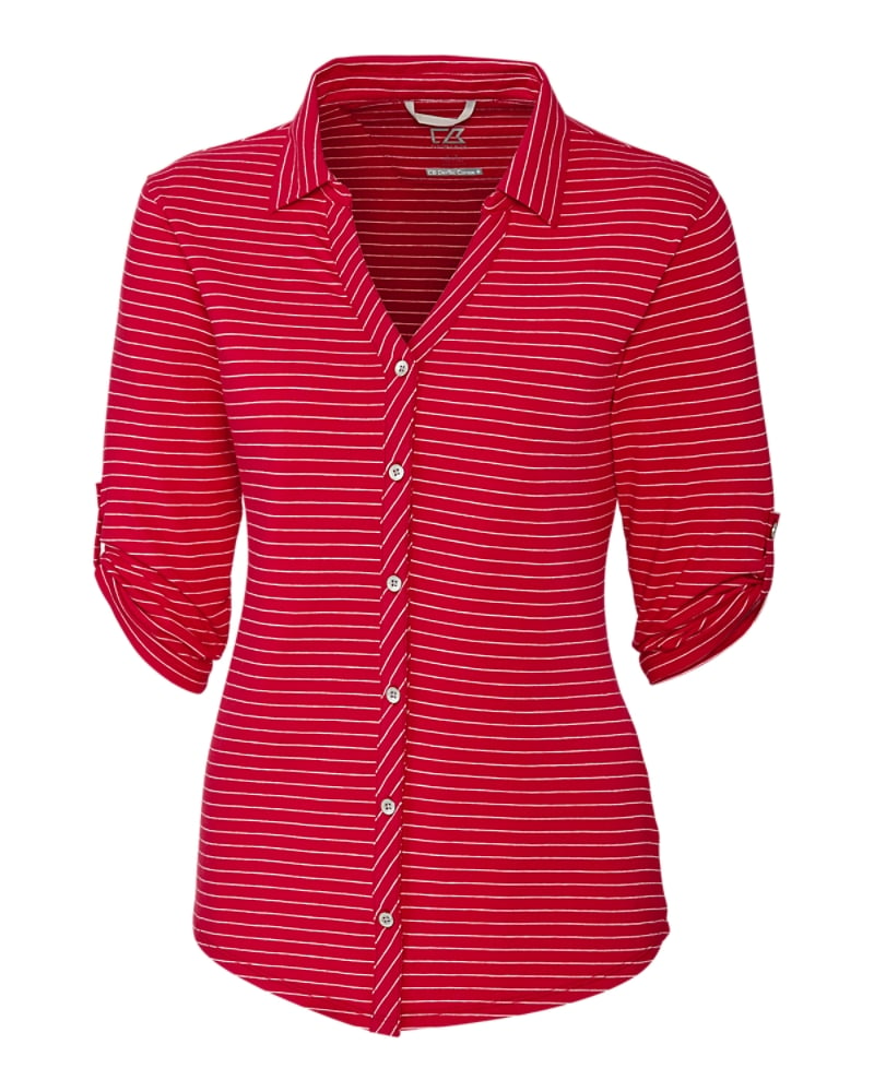 Cutter & Buck Ladies Elbow-Sleeve Academy Stripe in Red