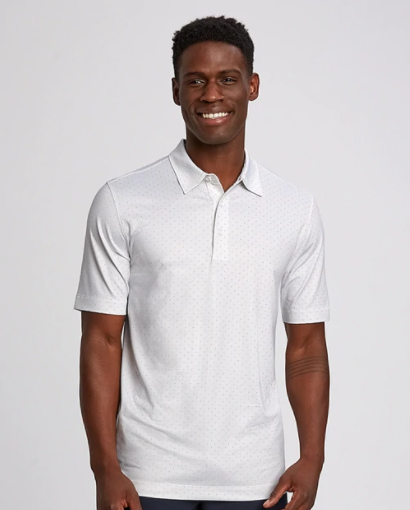 Man wearing Cutter and Buck Men's Pike Polo Double Dot