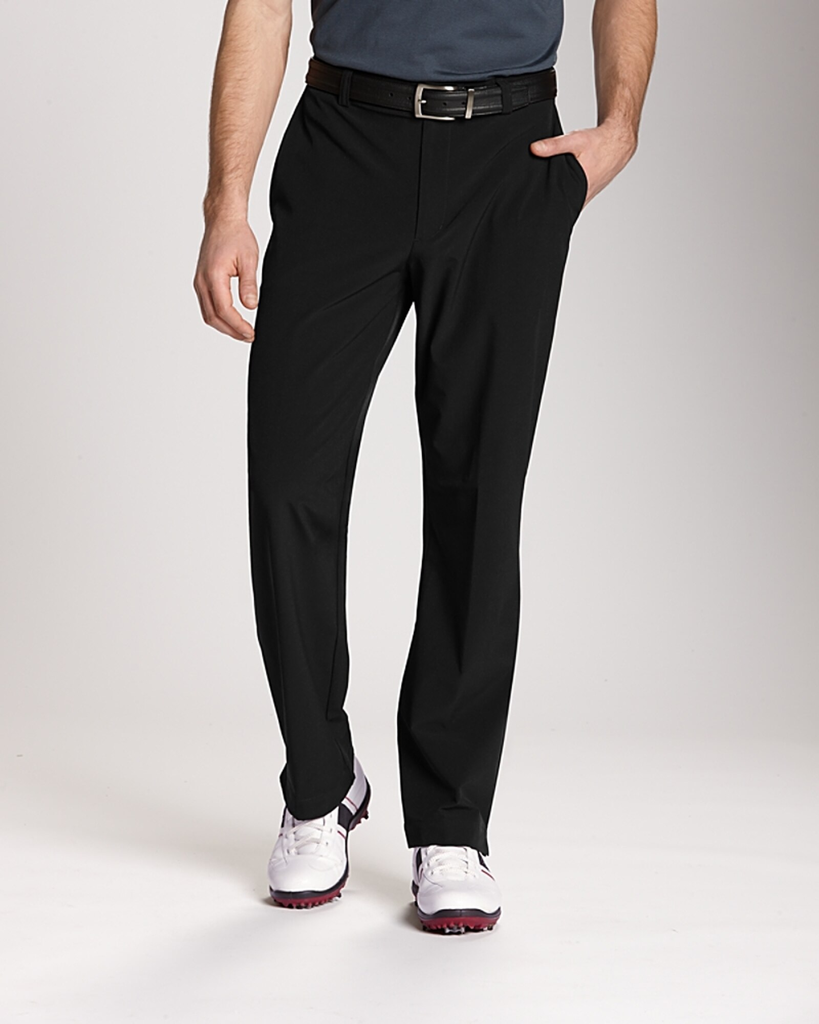 Cutter and Buck Big and Tall Unhemmed Bainbridge Flat Front Pant in Black