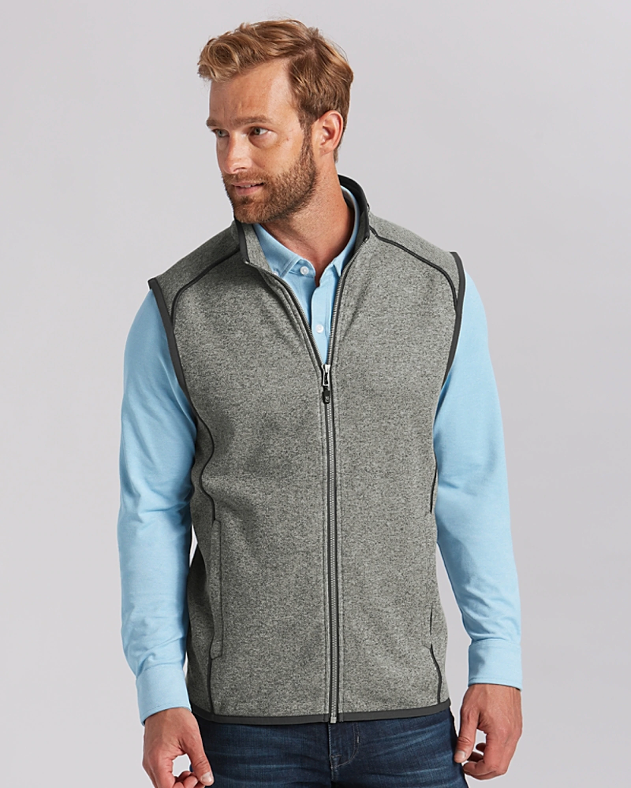 Man wearing Cutter and Buck Men's Mainsail Vest