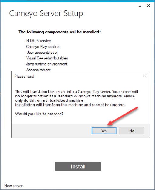 Showing the verification button for the installation of cameyo