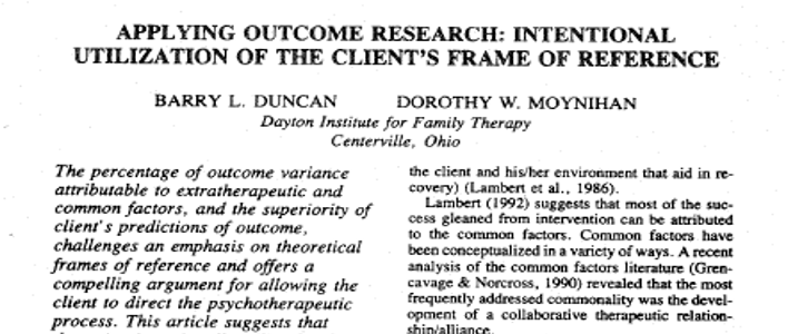 The top half of a page from Applying Outcome Research: Intentional Utilization of the Client's Frame of Reference