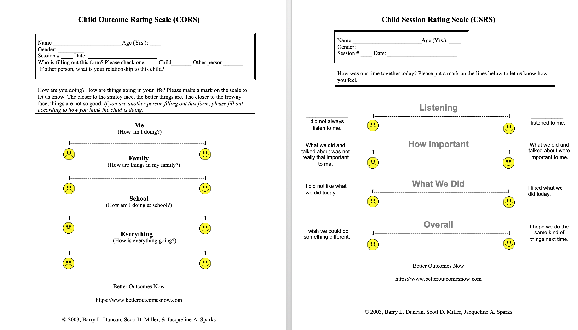 Child Outcome Rating Scale & Child Session Rating Scale