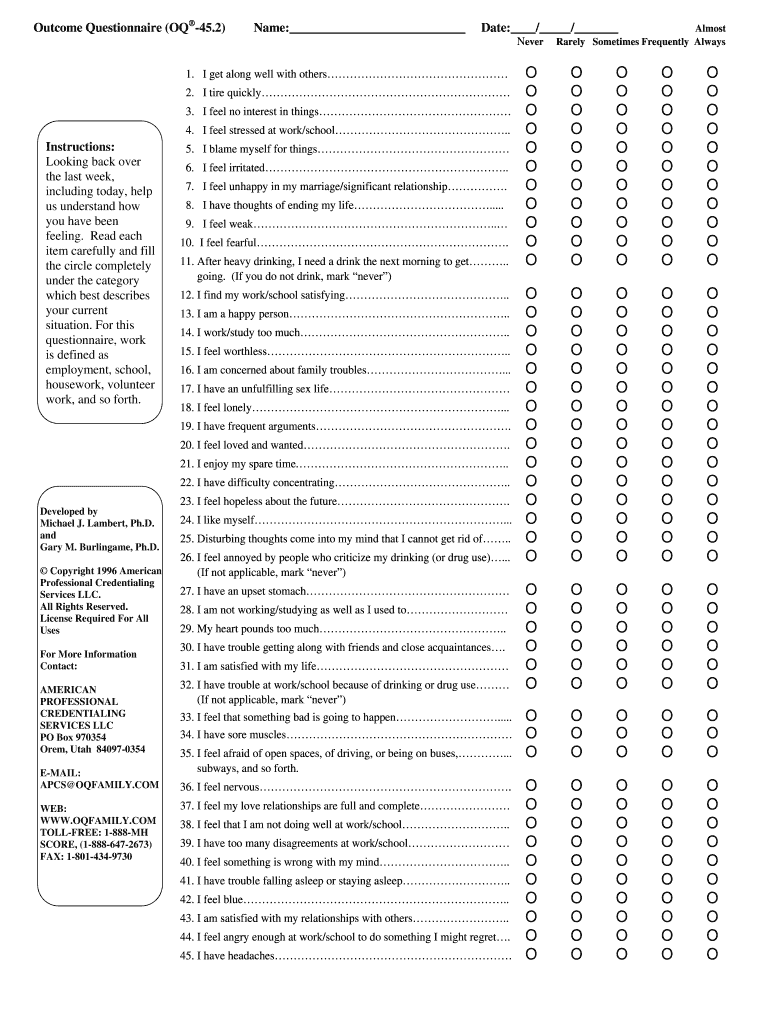 The Outcome Questionnaire 45.2