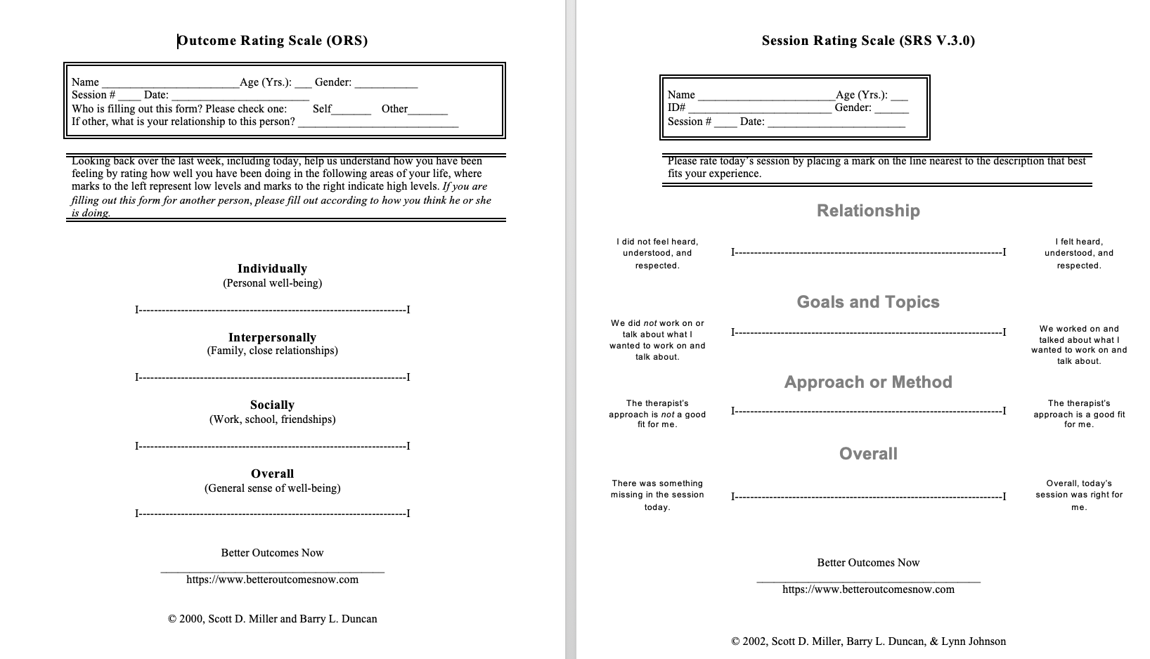 A Snapshot of the Outcome Rating Scale PDF and Session Rating Scale PDF