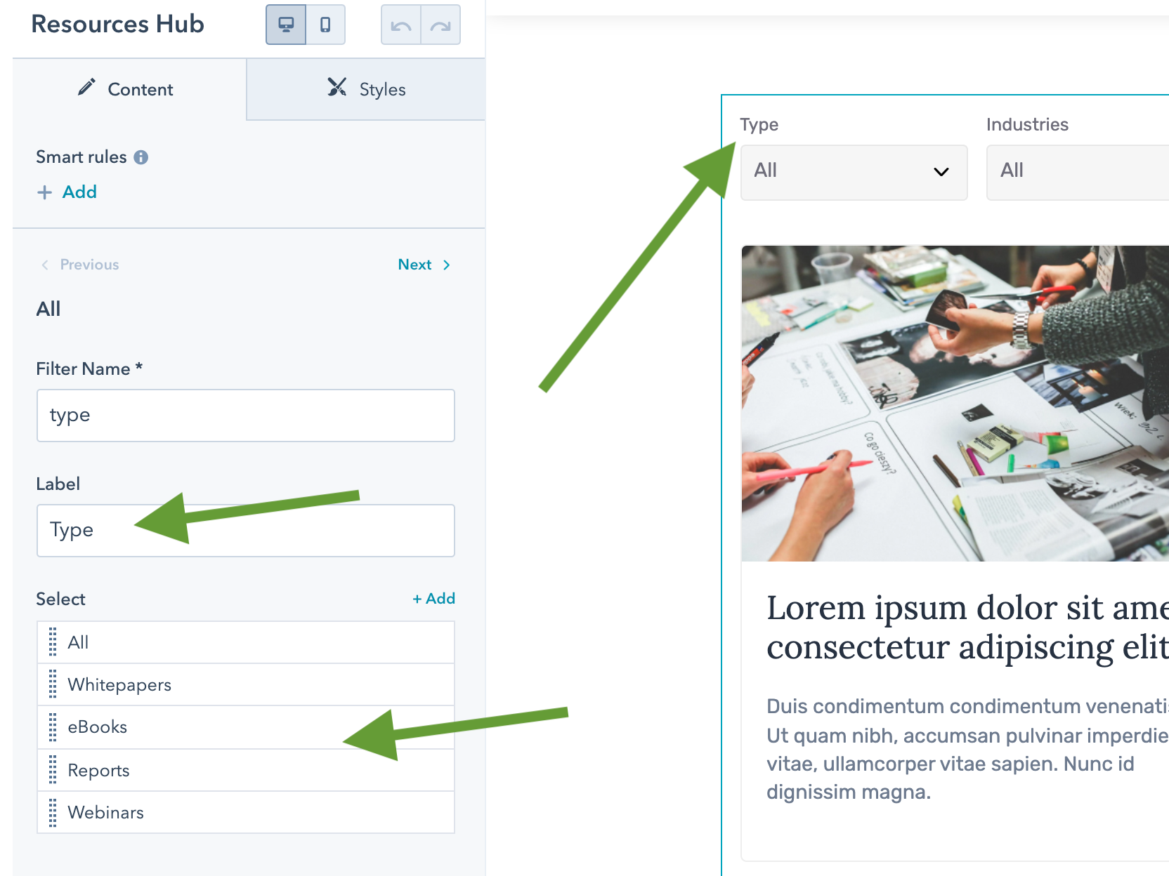 Custom filtered Resources Hub to host all of your content