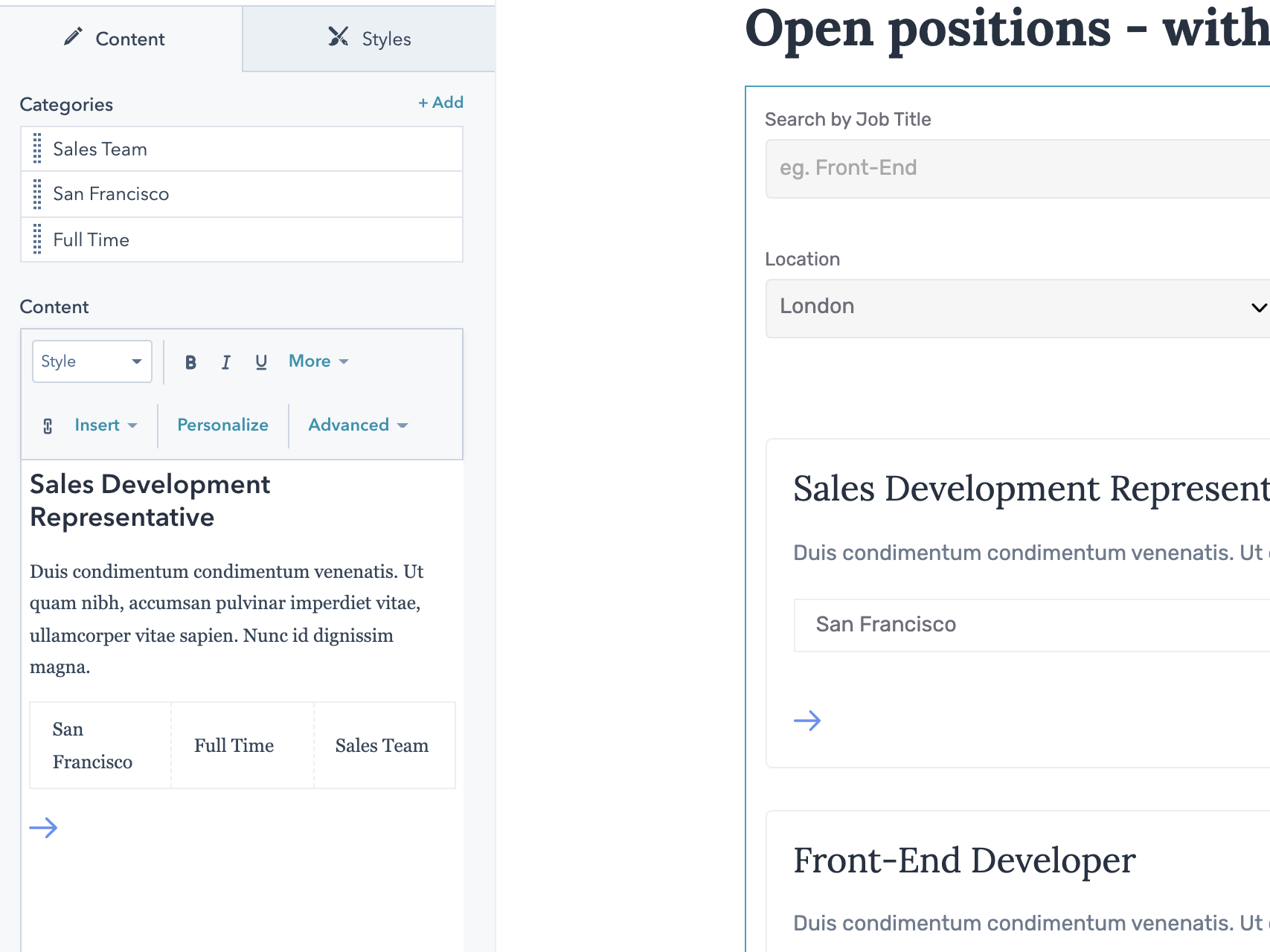 Filterable and customizable Table (e.g., for job board)