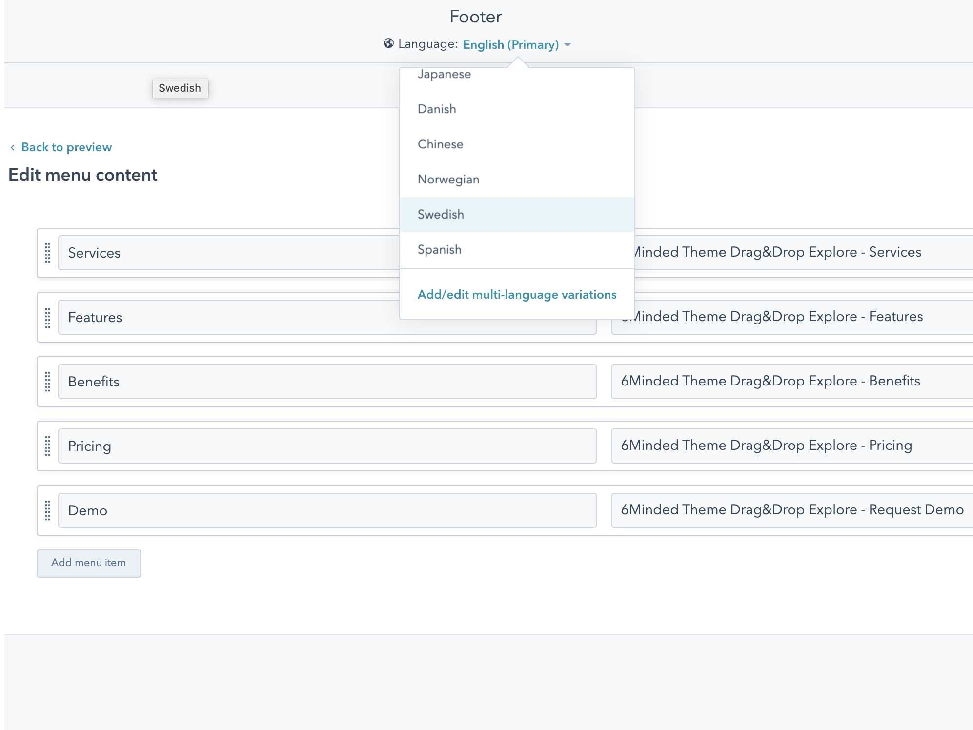 Global elements easily editable in multiple languages