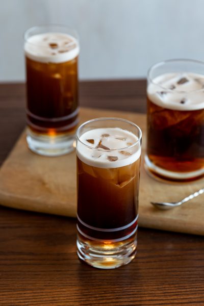 Cold Brew Irish Coffee Glasses Near Pitcher