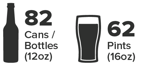 Slim Quarter Keg holds 82 12oz cans / bottles or 62 pints