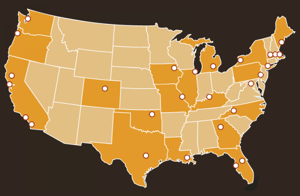 Map of Uinted States Zwanze Day locations