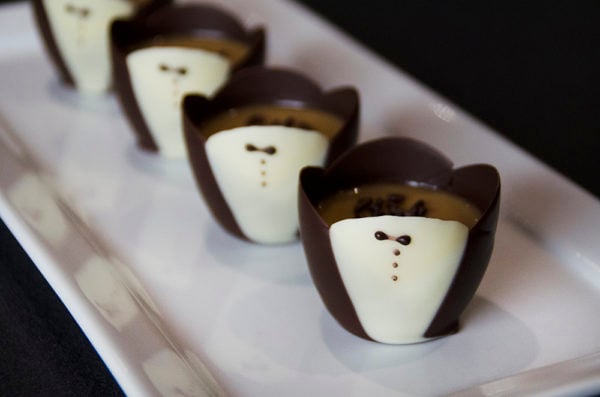 White Russian Jello Shots in Tuxedo Cups