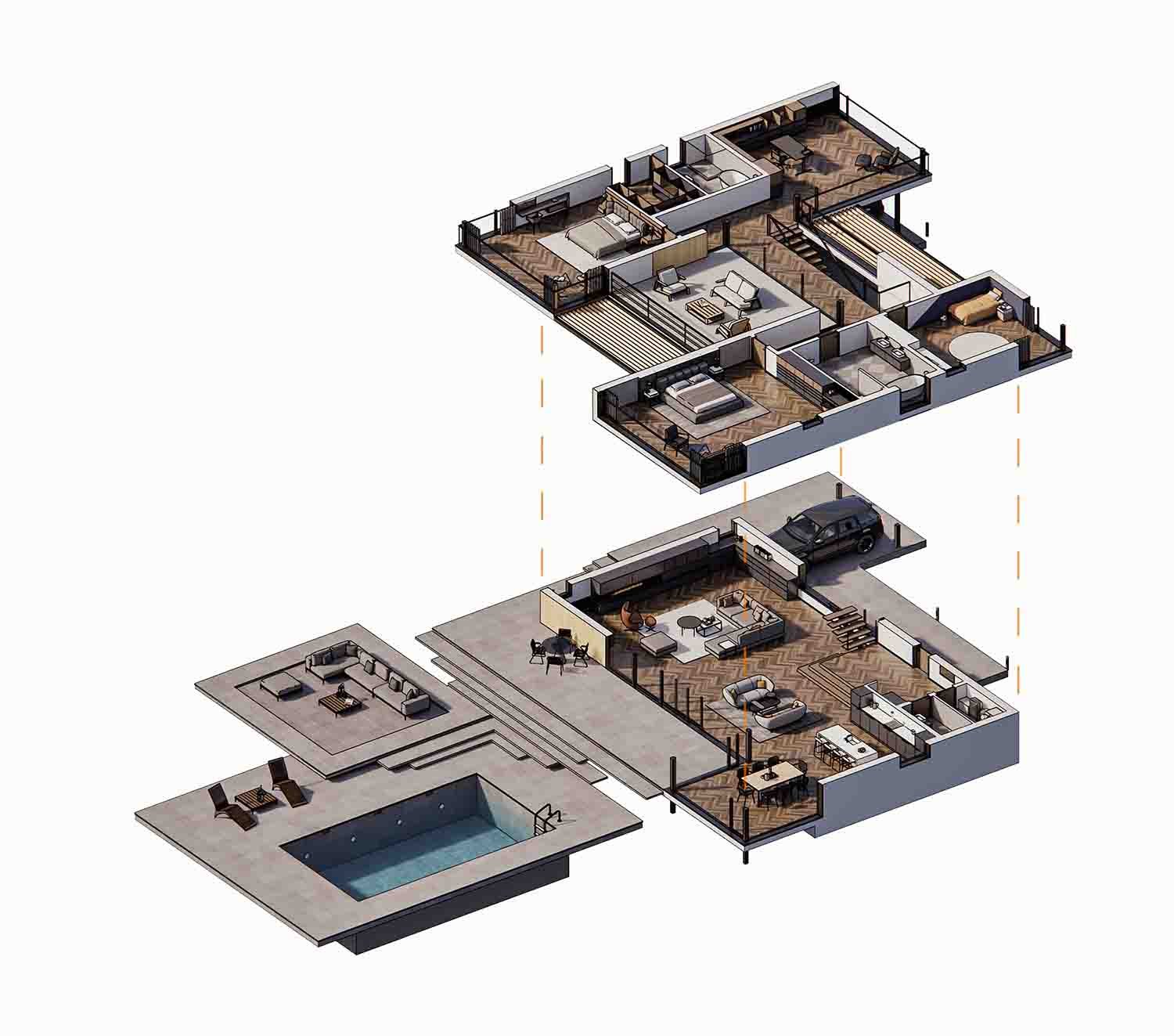 Orthographic view of a residence rendered in Enscape-1