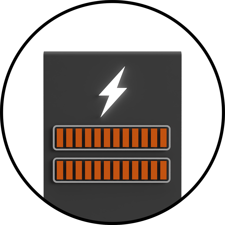 solar battery with lighting bolt and two orange bars