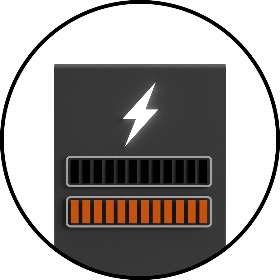 solar battery with lighting bolt and one orange bar and one black bar