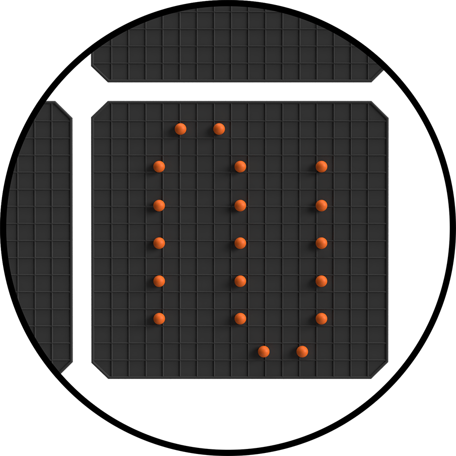 close up of solar panel with orange electrons in a line