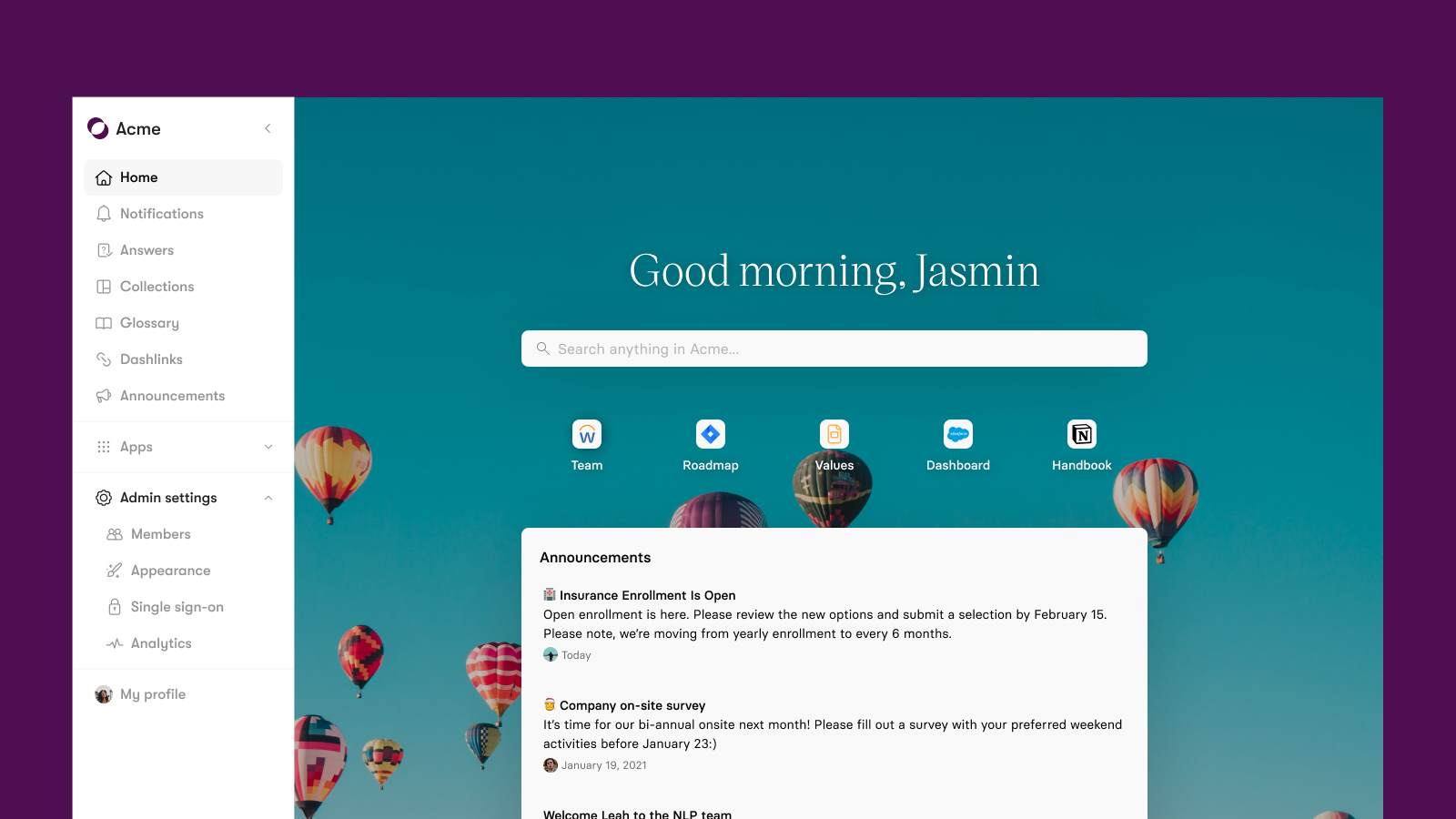 Your team’s intelligent start page.