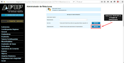 Captura de pantalla buscando el representante.