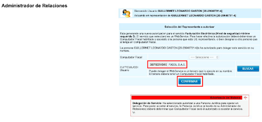 Captura de pantalla ingresando el CUIT y confirmando.