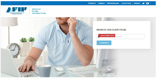 Captura de pantalla del formulario de ingreso de CUIT y Clave Fiscal.