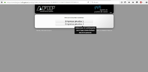 Captura de pantalla para seleccionar el contribuyente.