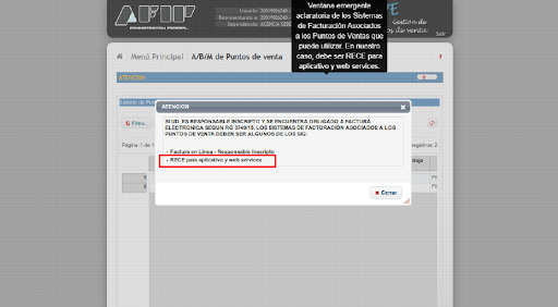 Captura de pantalla aclaratoria sobre sistemas de facturación.