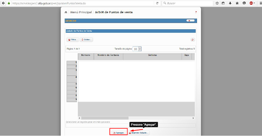 Captura de pantalla mostrando el botón 'Agregar'.