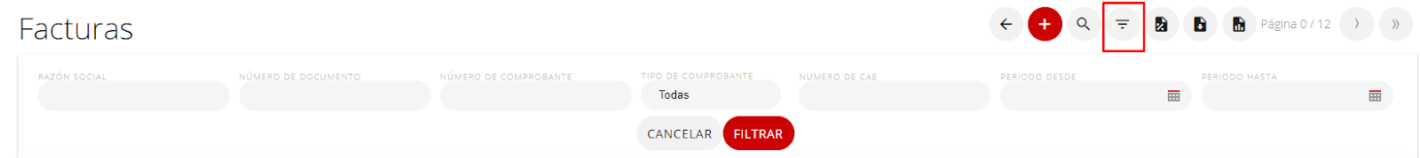 Ícono para filtrar comprobantes