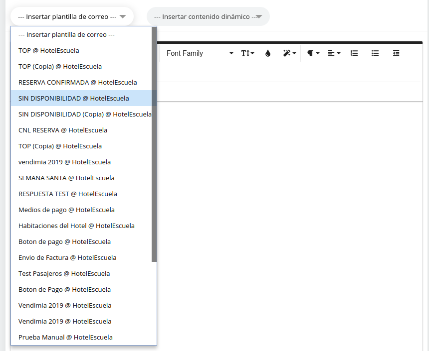 Selección de plantilla de disponibilidad