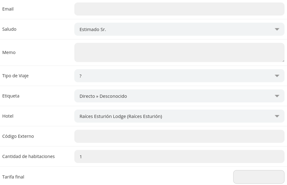 Formulario de reserva - detalles adicionales
