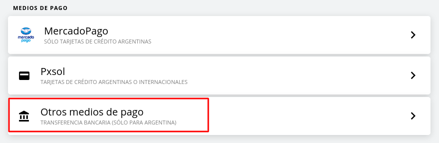 Opciones de medios de pago