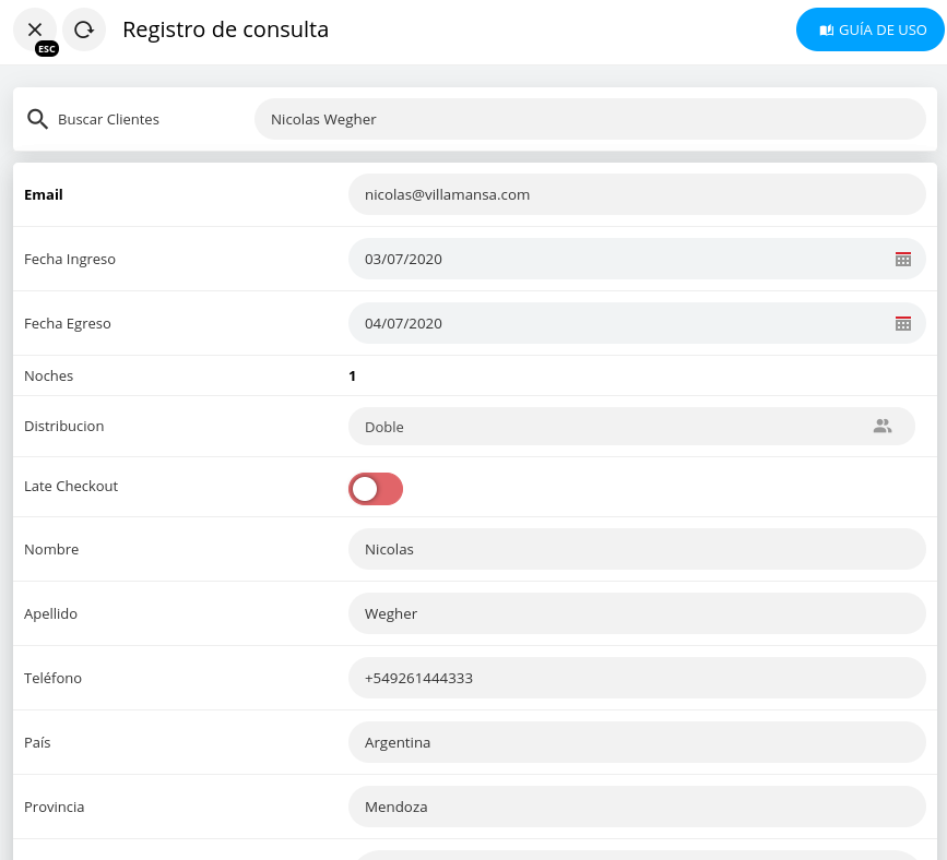 Formulario de registro de consulta