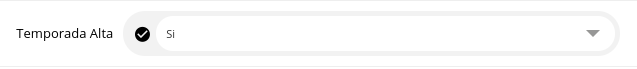Captura de pantalla mostrando la opción 'Temporada Alta' con 'Sí' seleccionado.