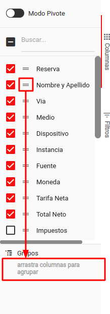 Informe agrupado por huésped