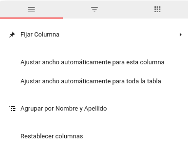 Opciones de configuración de columna 1