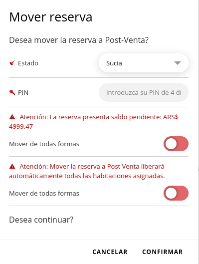 Ventana de configuración para mover a Finalizadas