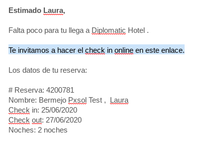 Editor de correo seleccionando texto para enlazar