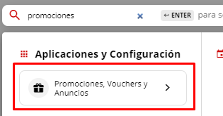 Búsqueda de la aplicación Promociones, Vouchers y Anuncios