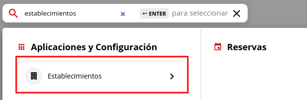 Buscando la aplicación Establecimientos