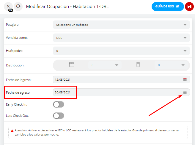 Modificar fecha de salida