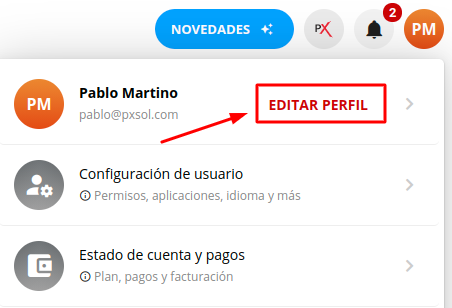 Opción Editar perfil