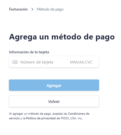 Formulario para agregar detalles de la tarjeta de crédito