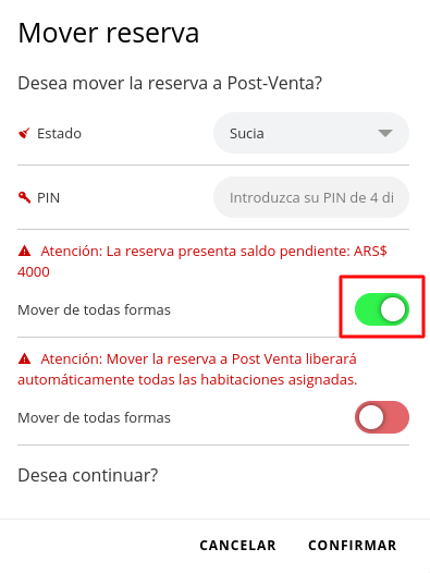 Opción para manejar saldo pendiente