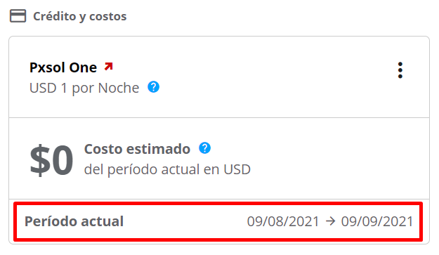 Panel principal del sistema para consultar el período de facturación
