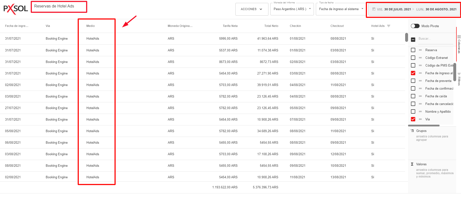 Modificar rango de fechas