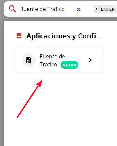 Lista de informes disponibles con Fuente de Tráfico resaltado