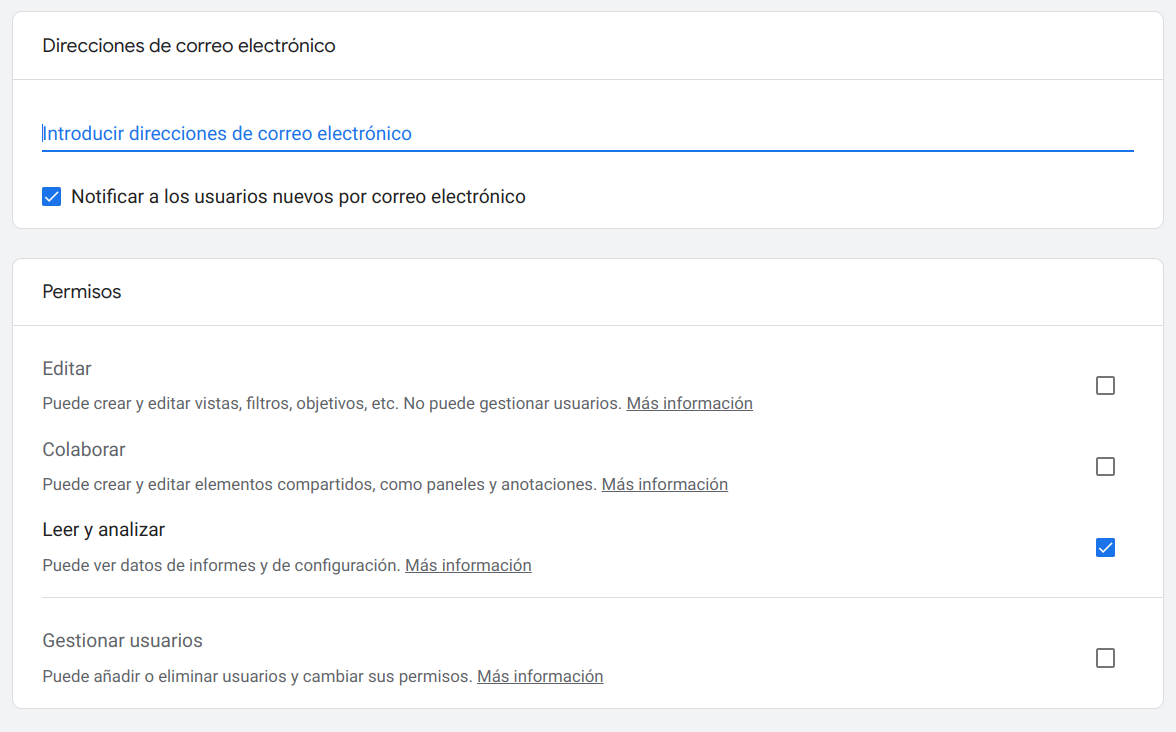 Configuración de permisos para usuarios en Google Analytics