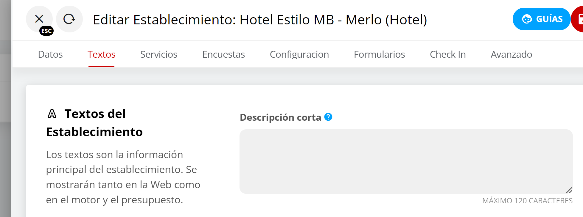 Captura de pantalla guardando cambios de descripción