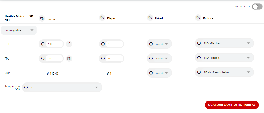 Captura de pantalla del sector de configuración.