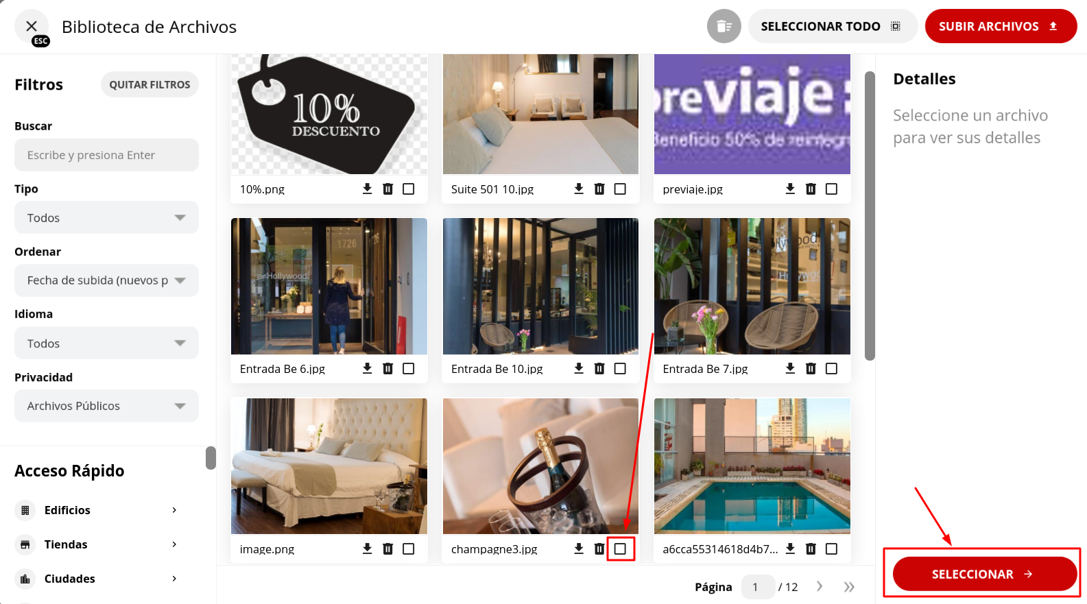 Biblioteca de fotos para seleccionar una imagen
